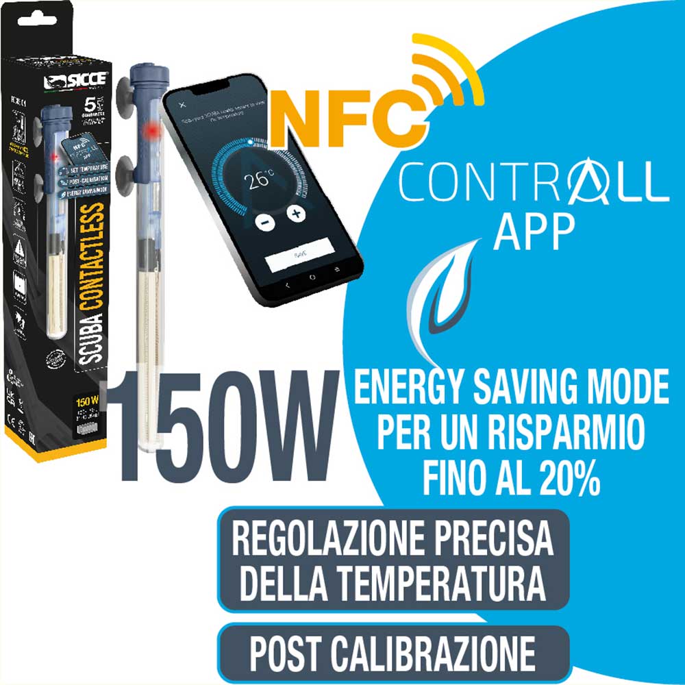 Sicce Scuba Contactless 150 w - Termoriscaldatore per acquario con tecnologia NFC e app - immagine 3
