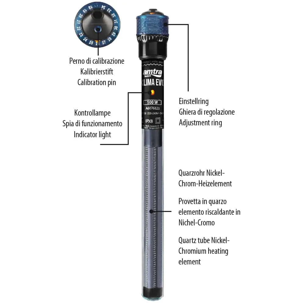 Termoriscaldatore Amtra Klima EVO 100 W - riscaldatore ricalibrabile per acquario