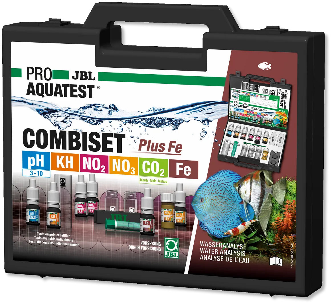 JBL ProAqua Test Combiset Plus Fe - Valigetta con i principali valori per acquario dolce ph, kh, no2, no3, Fe