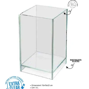 Aqpet Kubic 15 Air - Acquario/terrario 5lt con coperchio 15x15x23h cm - Wabi-Kusa