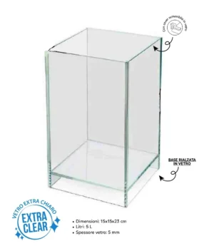 Aqpet Kubic 15 Air - Acquario/terrario 5lt con coperchio 15x15x23h cm - Wabi-Kusa
