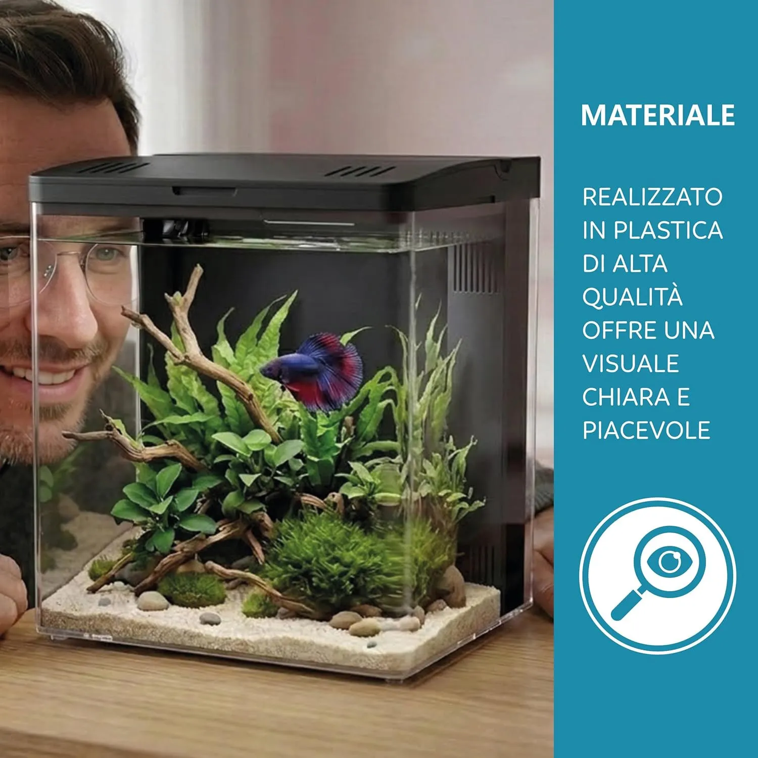 Aqpet Neya Led 5 lt Nero - Mini Acquario da scrivania 5 lt - 20x15x20h cm completo