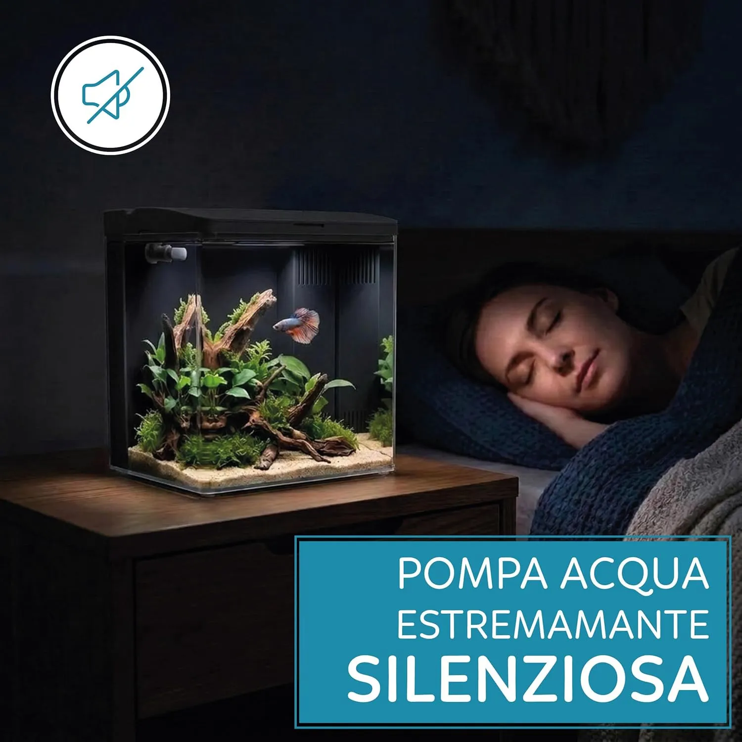 Aqpet Neya Led 5 lt Nero - Mini Acquario da scrivania 5 lt - 20x15x20h cm completo