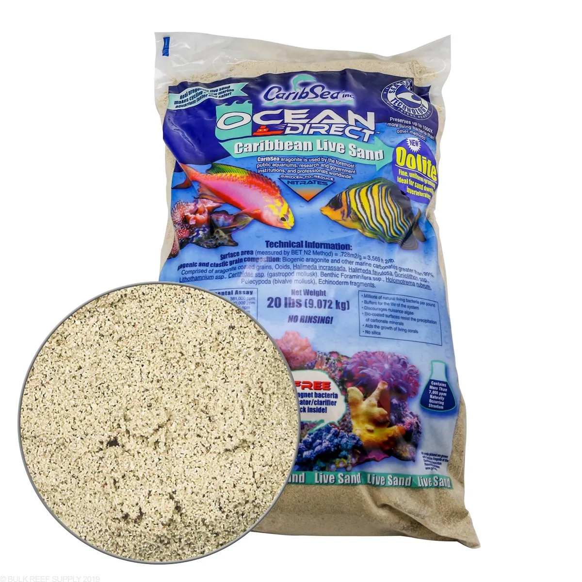 Sabbia Viva Corallina - Ocean Direct Caribbean Live Sand CaribSea - Aragonite per acquari marine e reef (0,25-1,0 mm) - 2,25 kg
