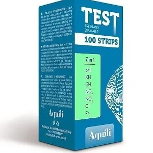 Aquili Test 7 in 1 - 100 Strisce - FRESH WATER - pH - KH - GH - NO2 - NO3 - Fe - Cl per acqua dolce