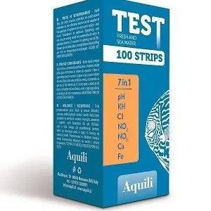 Aquili Test 7 in 1 - 100 Strisce - SEA WATER - pH - KH - NO2 - NO3 - Ca - Fe - Cl per acquario marino