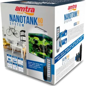 Amtra NanoTank cubo System 60 litri completo - 38x38x43 cm vetro curvo con filtro e plafoniera a led