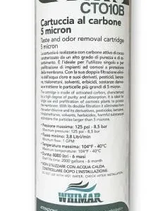 Whimar Ricambio Cartuccia Carbone Pressato - Carbon Block 5 micron - CTO10B - per impianti osmosi a bicchiere da 10"
