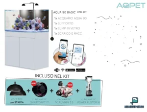 Aqpet Kit Aqua 90 reef completo di tecnica - Acquario marino 90x50x50 cm con sump e supporto, skimmer, luci e pompe Aquamedic