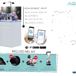 Aqpet Kit Aqua 90 reef completo di tecnica - Acquario marino 90x50x50 cm con sump e supporto, skimmer, luci e pompe Aquamedic