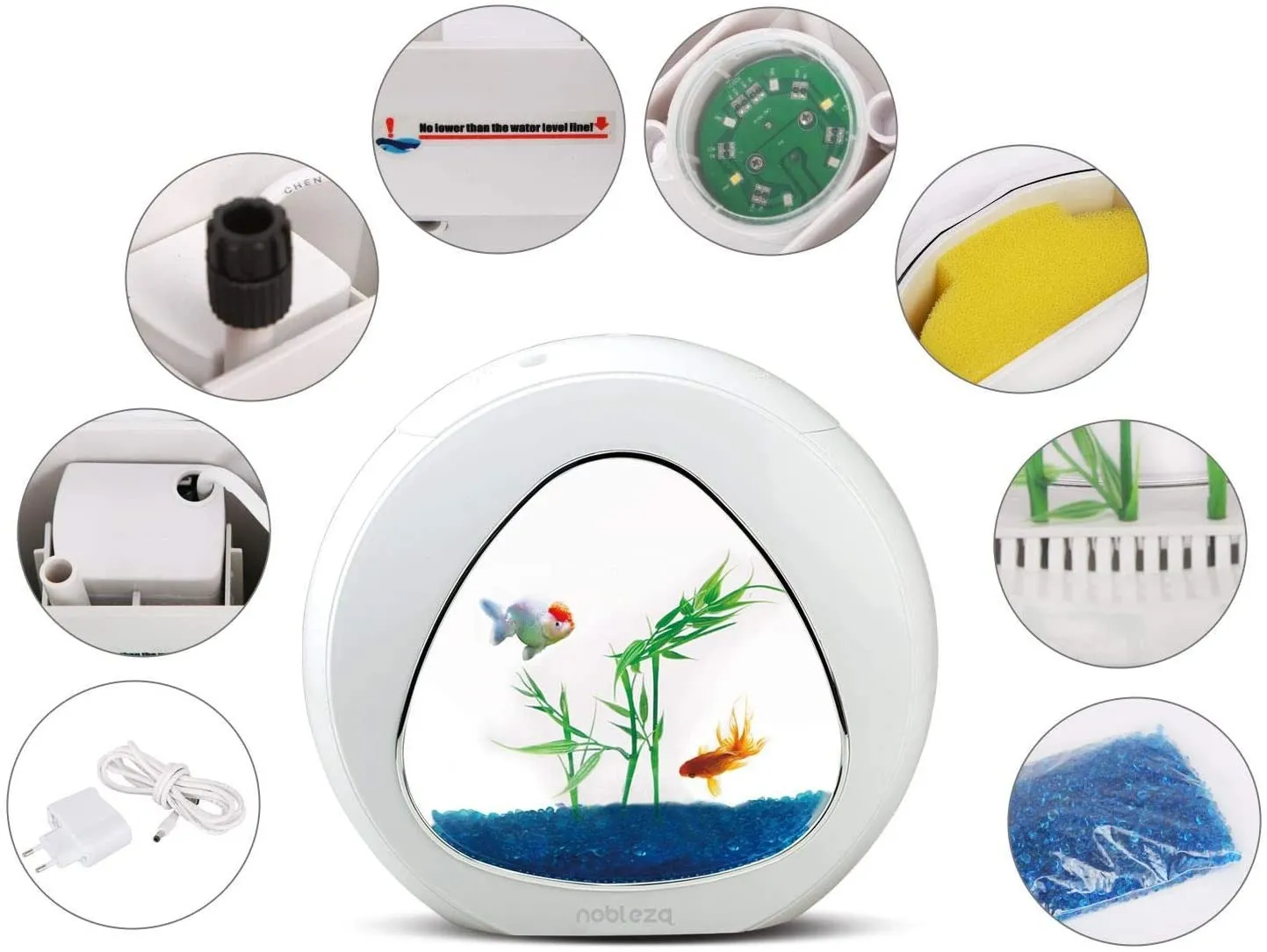 Nobleza Mini acquario in acrilico 4 litri bianco - 29x15x26.5h cm completo di filtro e illuminazione a led