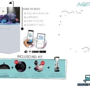 Aqpet Kit Kubic 50 reef completo di tecnica - Acquario marino 50x50x50 cm con sump e supporto, skimmer, luci e pompe Aquamedic