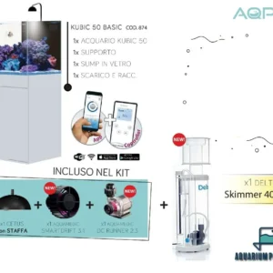Aqpet Kit Kubic 50 reef completo di tecnica - Acquario marino 50x50x50 cm con sump e supporto, Deltec, luci e pompe Aqua Medic