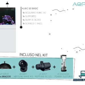 Aqpet Kit Kubic 50 reef completo di tecnica - Acquario marino 50x50x50 cm con sump e supporto, skimmer, luci e pompe Aqpet
