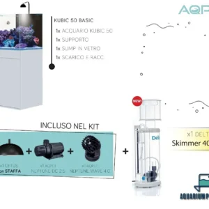 Aqpet Kit Kubic 50 reef completo di tecnica - Acquario marino 50x50x50 cm con sump e supporto, Deltec, luci e pompe Aqpet