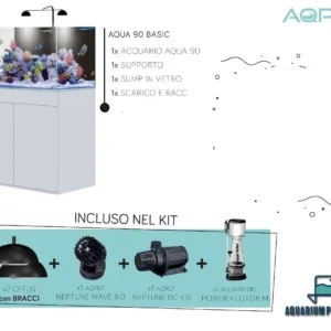 Aqpet Kit Aqua 90 reef completo di tecnica - Acquario marino 90x50x50 cm con sump e supporto, skimmer, luci e pompe Aqpet