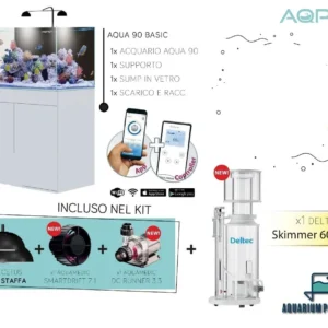 Aqpet Kit Aqua 90 reef completo di tecnica - Acquario marino 90x50x50 cm con sump e supporto, Deltec, luci e pompe Aqua Medic