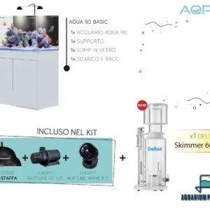 Aqpet Kit Aqua 90 reef completo di tecnica - Acquario marino 90x50x50 cm con sump e supporto, skimmer Deltec, luci e pompe Aqpet
