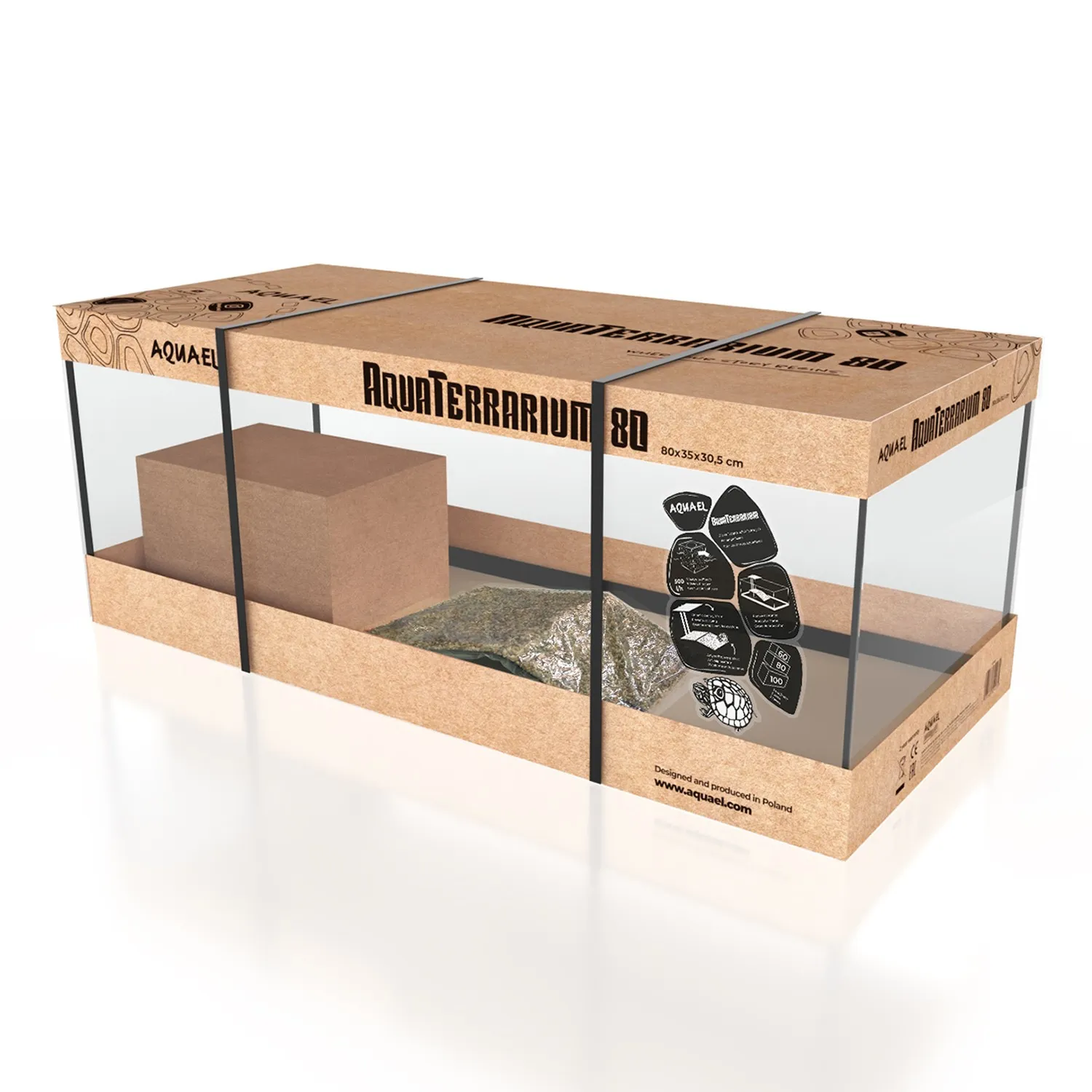 Aquael AcquaTerrarium 80 tartarughiera in vetro con isola filtro e pompa 80x35x30,5 h cm