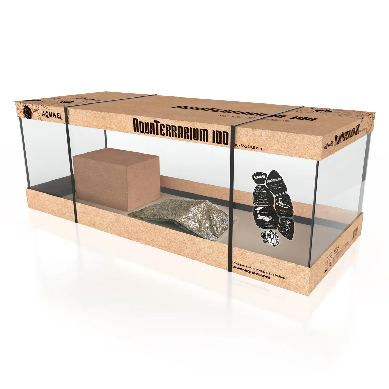 Aquael AcquaTerrarium 100 tartarughiera in vetro con isola filtro e pompa 100x40,5x35h cm