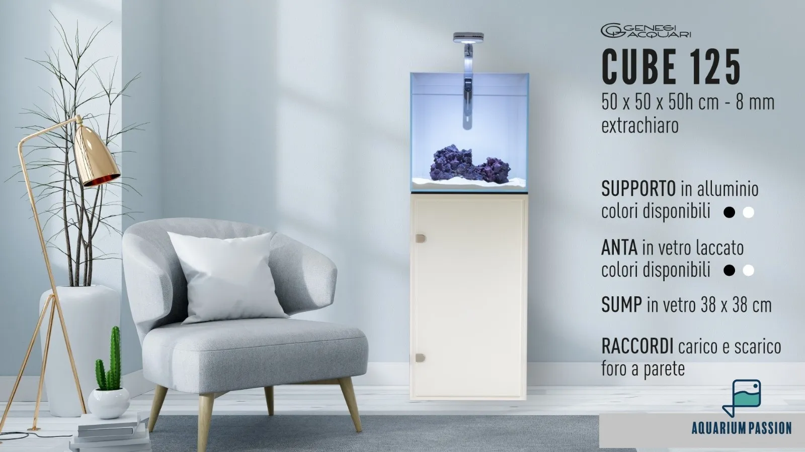 Genesi Acquari Reef Plus Nero 80x45x45 cm - Acquario marino in vetro extrachiaro con sump e supporto