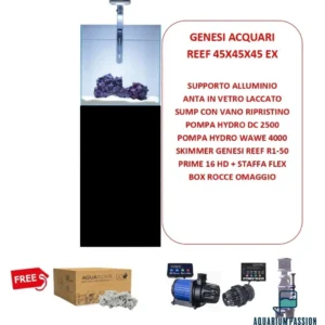 Genesi Acquari Reef Plus Nero 45x45x45 cm COMPLETO di TECNICA - Acquario marino in vetro extrachiaro