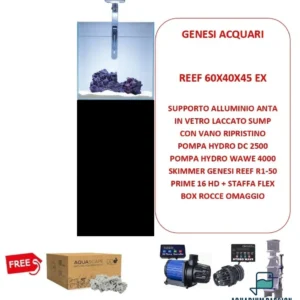 Genesi Acquari Reef Plus Nero 60x40x45 cm COMPLETO di TECNICA - Acquario marino in vetro extrachiaro con sump e supporto