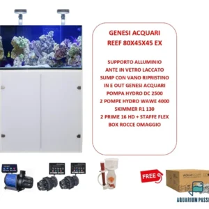 Genesi Acquari Reef Plus Bianco 80x45x45 cm COMPLETO di TECNICA - Acquario marino in vetro extrachiaro con sump e supporto