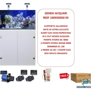 Genesi Acquari Reef Plus Bianco 100x50x50 cm COMPLETO di TECNICA - Acquario marino in vetro extrachiaro con sump e supporto