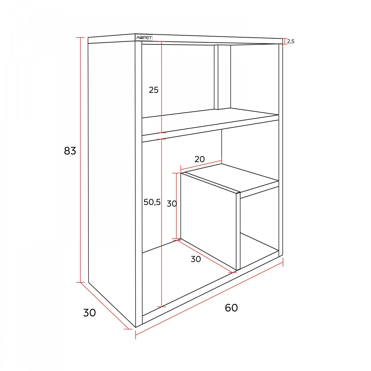 Aqpet Cabinet Nature 60 - Supporto 60x30x83h cm color legno per Acquario - mobiletto